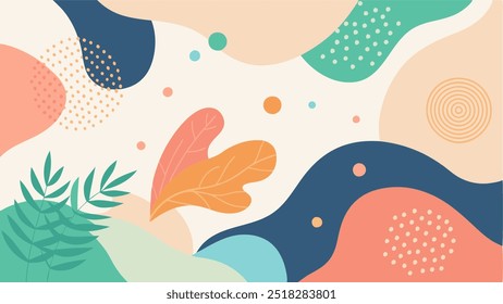 Minimal backgrounds with organic abstract shapes and sample text in pastel colors