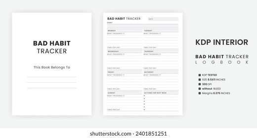 Minimal Bad Habit Tracker Printable With White Background and Black Text