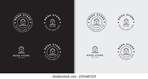 Minimal badge bookstore logo set design template 