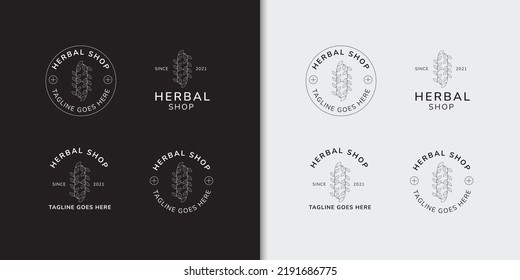 Minimal Badge Herbal Shop Logo Set Design Template 