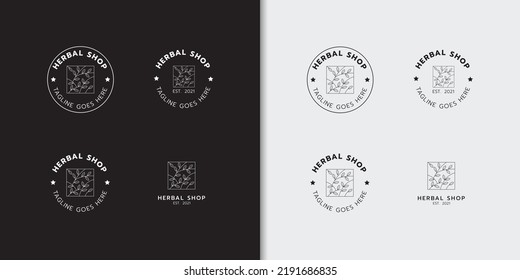 Minimal Badge Herbal Shop Logo Set Design Template 