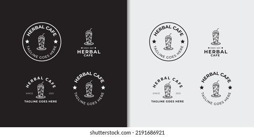 Minimal Badge Herbal Shop Logo Set Design Template 