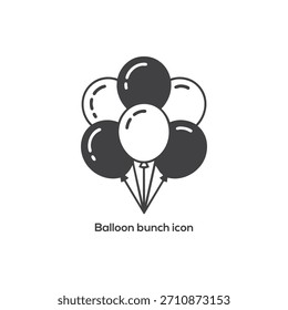 Vector de icono de manojo de globos mínimo, ilustración de globos de fiesta negra para celebración de cumpleaños, decoración festiva, invitación a eventos o diseño de logotipo

