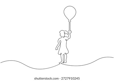 Minimaler Ballon, durchgehend, eine Linie ziehend, Umrissvektor auf weißem Hintergrund
