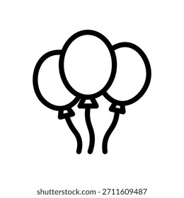 Icono de globo mínimo con tres globos de fiesta atados juntos, que simbolizan la celebración, el cumpleaños, el festival y los eventos alegres