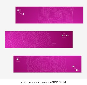 Minimal banner templates with futuristic 3D meshes. Abstract grid shape on bright gradient background. Social media web banner. Future geometric design.