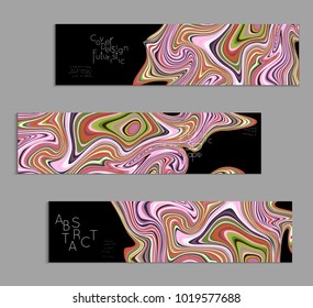 Minimal banner templates with marble striped texture. Abstract bright color splash background. Social media web banner. Future geometric design with marbling pattern.