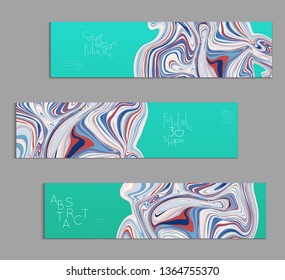 Minimal banner templates with marble striped texture. Abstract bright color splash background. Social media web banner. Future geometric design with marbling pattern.