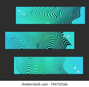 Minimal banner templates with marble striped texture. Abstract bright color splash background. Social media web banner. Future geometric design with black marbling pattern on gradient backdrop.