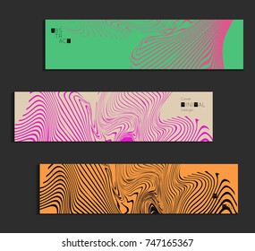 Minimal banner templates with marble striped texture. Abstract bright color splash background. Social media web banner. Future geometric design with colorful marbling pattern on gradient backdrop.