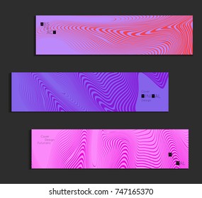 Minimal banner templates with marble striped texture. Abstract bright color splash background. Social media web banner. Future geometric design with colorful marbling pattern on gradient backdrop.