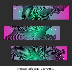 Minimal banner templates with marble striped texture. Abstract bright color splash background. Social media web banner. Future geometric design with black marbling pattern on gradient backdrop.