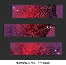 Minimal banner templates with marble striped texture. Abstract bright color splash background. Social media web banner. Future geometric design with black marbling pattern on gradient backdrop.