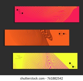 Minimal banner templates with marble striped texture. Abstract bright color splash background. Social media web banner. Future geometric design with colorful marbling pattern on gradient backdrop.