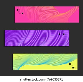 Minimal banner templates with marble striped texture. Abstract bright color splash background. Social media web banner. Future geometric design with colorful marbling pattern on gradient backdrop.