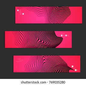 Minimal banner templates with marble striped texture. Abstract bright color splash background. Social media web banner. Future geometric design with black marbling pattern on gradient backdrop.