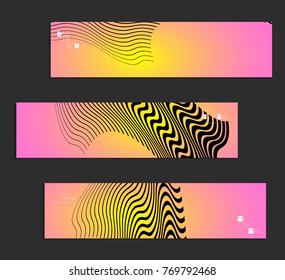 Minimal banner templates with marble striped texture. Abstract bright color splash background. Social media web banner. Future geometric design with black marbling pattern on gradient backdrop.