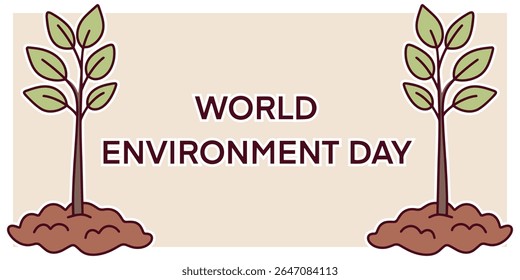 Minimal banner for World Environment Day with two planted trees in soil and eco-friendly clean design