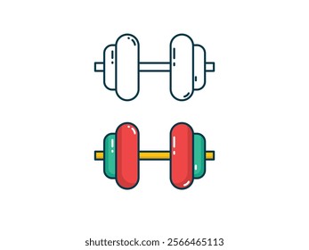 Minimal barbell line icon for fitness, showcasing weightlifting, strength training, and gym equipment for active lifestyles.