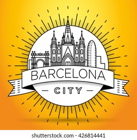 Minimal Barcelona City Linear Skyline with Typographic Design