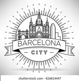 Minimal Barcelona City Linear Skyline with Typographic Design