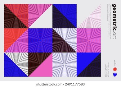 Minimal Bauhaus Abstract Poster. Swiss Design composition with Geometric Shapes. Modern Pattern. Optical Illusion Background.