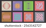 Minimal Bauhaus Abstract Posters Set. Swiss Design composition with geometric shapes. Optical Illusion Background.