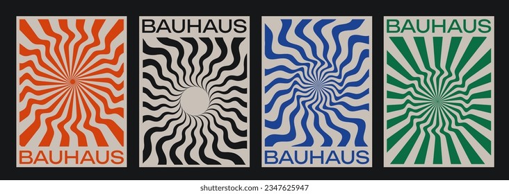 Minimal Bauhaus Abstract Posters Set. Swiss Design composition with geometric shapes. Modern pattern. Optical Illusion Background. 