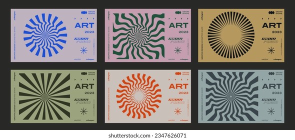 Minimal Bauhaus Abstract Posters Set. Swiss Design composition with geometric shapes. Modern pattern. Optical Illusion Background. 