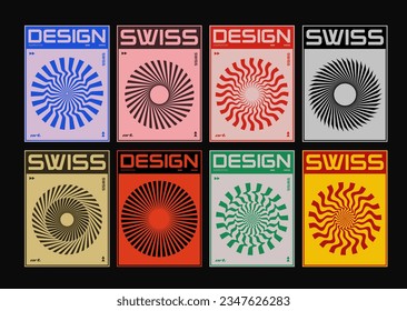 Minimal Bauhaus Abstract Posters Set. Swiss Design composition with geometric shapes. Modern pattern. Optical Illusion Background. 