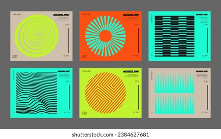 Minimal Bauhaus Abstract Posters Set. Swiss Design composition with geometric shapes. Optical Illusion Background.