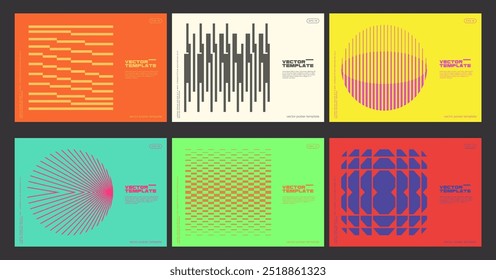 Minimal Bauhaus Abstract Posters Set. Swiss Design composition with geometric shapes. Optical Illusion Background.