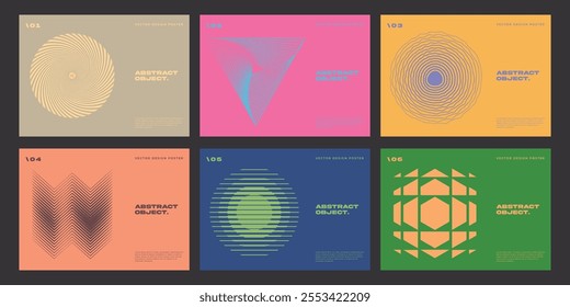 Minimal Bauhaus Abstract Posters Set. Swiss Design composition with geometric shapes. Optical Illusion Background.