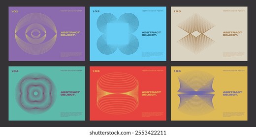 Minimal Bauhaus Abstract Posters Set. Swiss Design composition with geometric shapes. Optical Illusion Background.