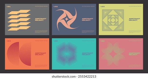 Minimal Bauhaus Abstract Posters Set. Swiss Design composition with geometric shapes. Optical Illusion Background.