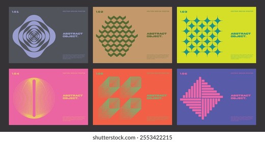 Minimal Bauhaus Abstract Posters Set. Swiss Design composition with geometric shapes. Optical Illusion Background.