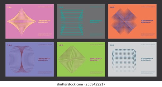 Minimal Bauhaus Abstract Posters Set. Swiss Design composition with geometric shapes. Optical Illusion Background.