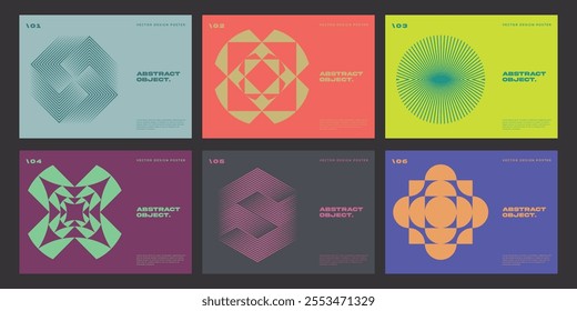 Minimal Bauhaus Abstract Posters Set. Swiss Design composition with geometric shapes. Optical Illusion Background.