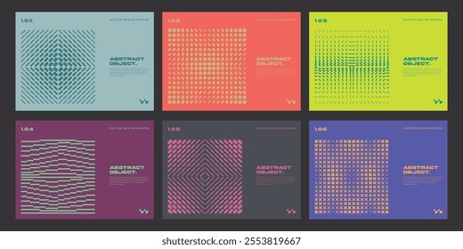 Minimal Bauhaus Abstract Posters Set. Swiss Design composition with geometric shapes. Optical Illusion Background.