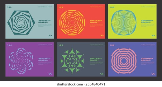 Minimal Bauhaus Abstract Posters Set. Swiss Design composition with geometric shapes. Optical Illusion Background.