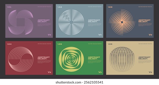 Minimal Bauhaus Abstract Posters Set. Swiss Design composition with geometric shapes. Optical Illusion Background.