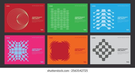 Minimal Bauhaus Abstract Posters Set. Swiss Design composition with geometric shapes. Optical Illusion Background.