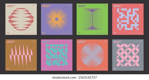 Minimal Bauhaus Abstract Posters Set. Swiss Design composition with geometric shapes. Optical Illusion Background.