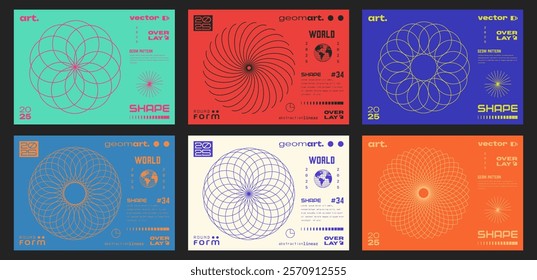 Minimal Bauhaus Abstract Posters Set. Swiss Design composition with geometric shapes. Modern circle patterns. Optical Illusion Background.
