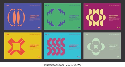 Minimal Bauhaus Abstract Posters Set. Swiss Design composition with geometric shapes. Optical Illusion Background.