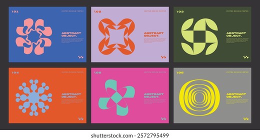 Minimal Bauhaus Abstract Posters Set. Swiss Design composition with geometric shapes. Optical Illusion Background.