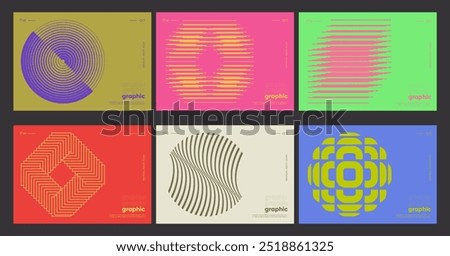 Minimal Bauhaus Abstract Posters Set. Swiss Design composition with geometric shapes. Optical Illusion Background.