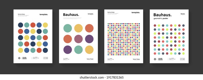 Minimal Bauhaus Moden Posters Set. Abstract Geometric Circles Pattern. Business Presentation Vector A4 Covers Collection. Simple Cubism Composition.