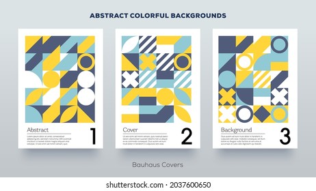 Minimal Bauhaus pattern design covers Abstract geometric background. Simple colorful mockup posters, brochures, books etc.