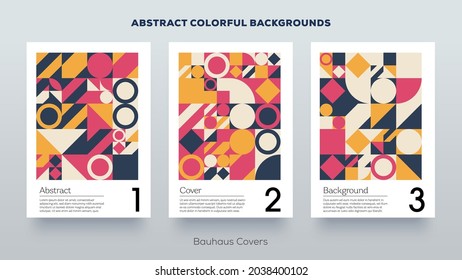Minimal Bauhaus pattern design covers Abstract geometric background. Simple colorful mockup posters, brochures, books etc.
